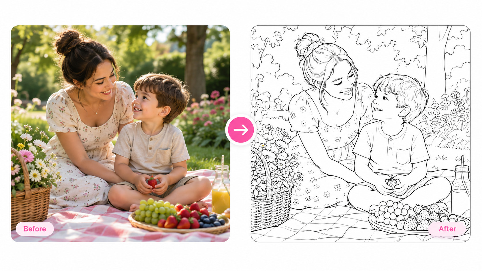 Foto convertida en una página para colorear imprimible