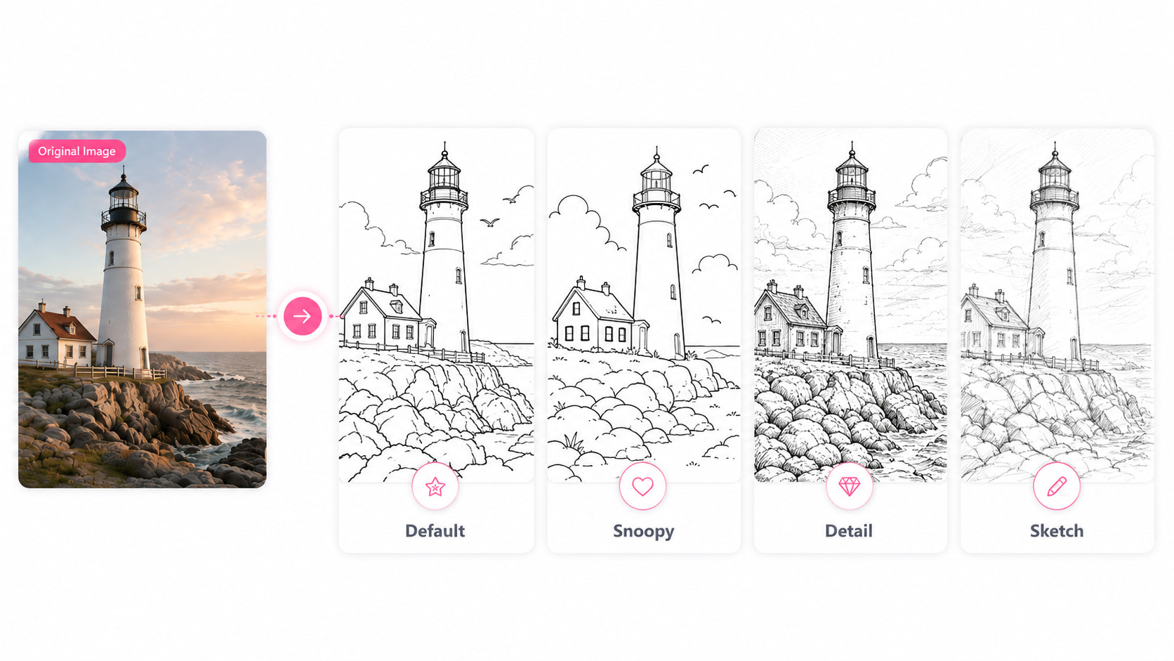 Diferentes estilos de foto a página para colorear